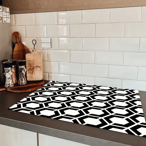 Zwart - Wit - Geometrisch - Patroon Inductie beschermer vinyl 3mm klein 276 -sfeer3
