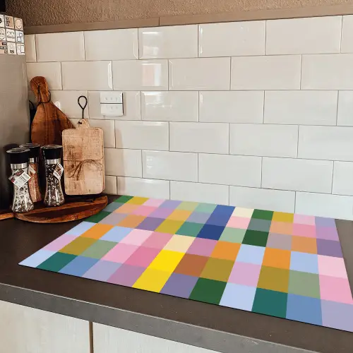 Blokken - Vierkant - Patroon - Gekleurd Inductie beschermer vinyl 3mm klein -sfeer3
