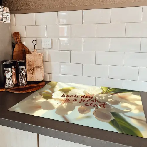 Bloesems - Zonlicht - Quote - Wit Inductie beschermer vinyl 3mm klein -sfeer3