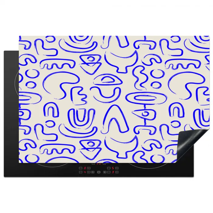 Blauw - Patroon - Abstract - Beige Inductie beschermer vinyl 3mm klein 276 -3d