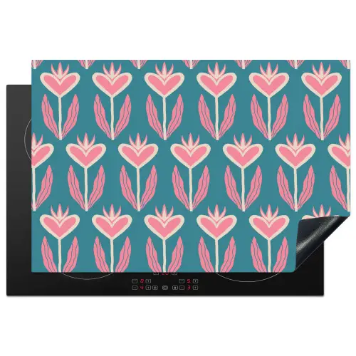 Blauw - Retro - Patroon - Hartjes Inductie beschermer vinyl 3mm klein 276 -3d