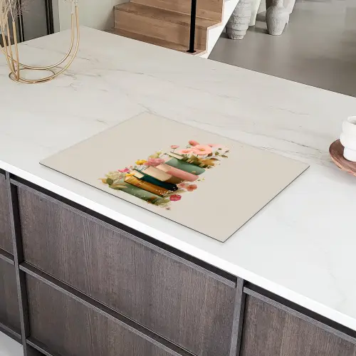 Boeken - Stapel - Bloemen - Kleurrijk Inductie beschermer vinyl 3mm klein -sfeer8