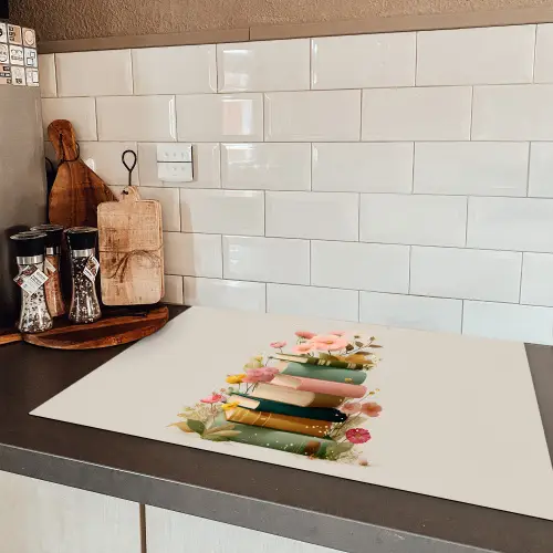 Boeken - Stapel - Bloemen - Kleurrijk Inductie beschermer vinyl 3mm klein -sfeer3