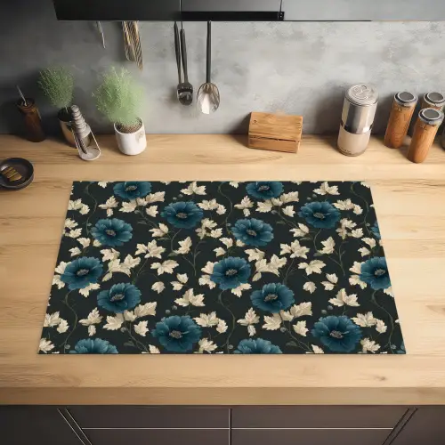 Botanisch - Bloemen - Blauw Inductie beschermer vinyl 3mm klein 276 -sfeer5