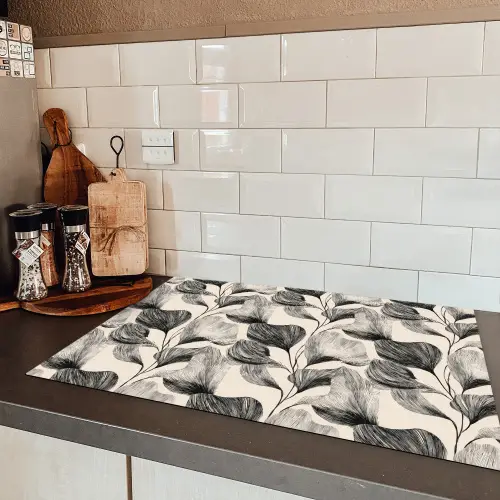 Botanisch - Bladeren - Zwart Inductie beschermer vinyl 3mm klein 276 -sfeer3