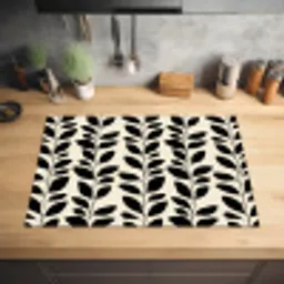 Botanisch - Dessin - Zwart - Beige Inductie beschermer vinyl 3mm klein 276 -sfeer5