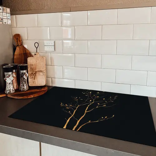 Takken - Blaadjes - Zwart Inductie beschermer vinyl 3mm klein -sfeer3