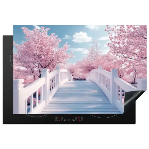 Brug - Kersenbomen - Wit Inductie beschermer vinyl 3mm klein -3d