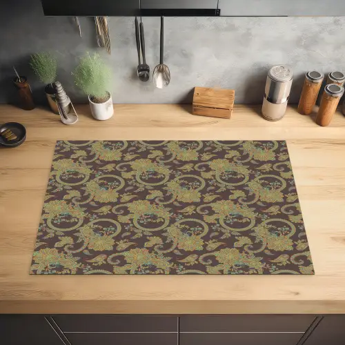 Bruin - Groen - Bloemen Inductie beschermer vinyl 3mm klein 276 -sfeer5