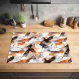 Penseelstreken - Oranje - Grijs Inductie beschermer vinyl 3mm klein 276 -sfeer5