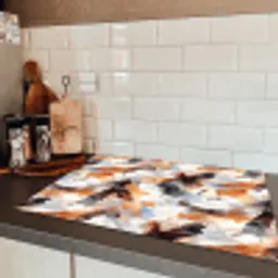 Penseelstreken - Oranje - Grijs Inductie beschermer vinyl 3mm klein 276 -sfeer3