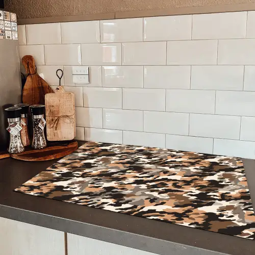 Camouflage - Patroon - Beige - Bruin Inductie beschermer vinyl 3mm klein 276 -sfeer3