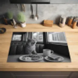 Kat - Koffie - Brood - Zwart Inductie beschermer vinyl 3mm klein -sfeer5
