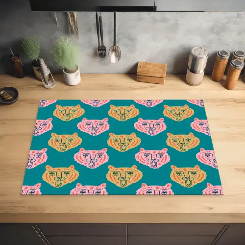 Kattengezichten - Sterren - Turquoise Inductie beschermer vinyl 3mm klein 276 -sfeer5