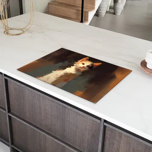 Kat - Geschilderd - Artistiek - Wit Inductie beschermer vinyl 3mm klein -sfeer8
