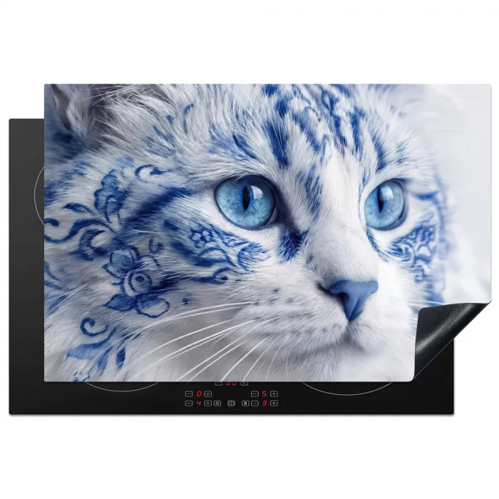 Kat - Patroon - Blauw Inductie beschermer vinyl 3mm klein -3d