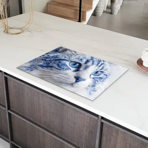 Kat - Patroon - Blauw Inductie beschermer vinyl 3mm klein -sfeer8