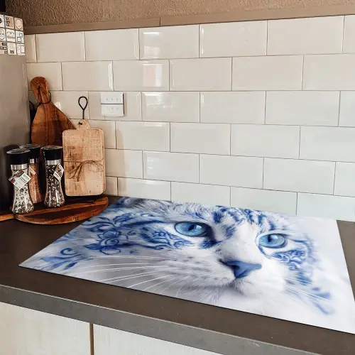 Kat - Patroon - Blauw Inductie beschermer vinyl 3mm klein -sfeer3