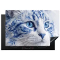Kat - Patroon - Blauw Inductie beschermer vinyl 3mm klein -3d