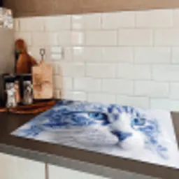 Kat - Patroon - Blauw Inductie beschermer vinyl 3mm klein -sfeer3