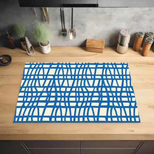 Ruitpatroon - Blauw - Crème Inductie beschermer vinyl 3mm klein 276 -sfeer5