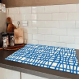 Ruitpatroon - Blauw - Crème Inductie beschermer vinyl 3mm klein 276 -sfeer3