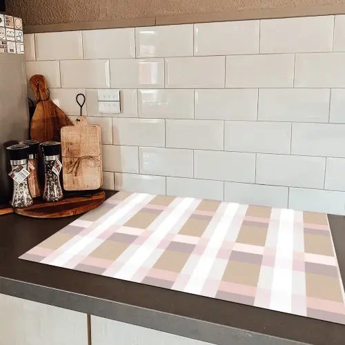 Ruitpatroon - Aardetinten - Minimalistisch Inductie beschermer vinyl 3mm klein 276 -sfeer3
