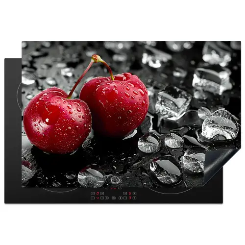 Kersen - Rood - Fruit - Zwart Inductie beschermer vinyl 3mm klein -3d