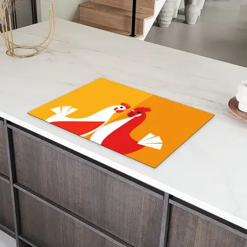 Kippen - Oranje - Vlakken Inductie beschermer vinyl 3mm klein -sfeer8
