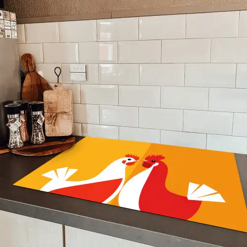 Kippen - Oranje - Vlakken Inductie beschermer vinyl 3mm klein -sfeer3