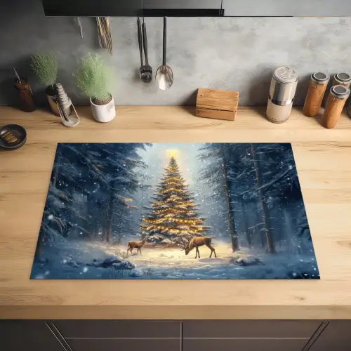 Kerstlicht - Woud - Hert - Donker Inductie beschermer vinyl 3mm klein -sfeer5