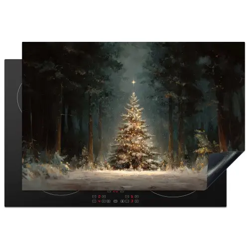 Kerstboom - Bos - Sneeuw - meerkleurig Inductie beschermer vinyl 3mm klein -3d