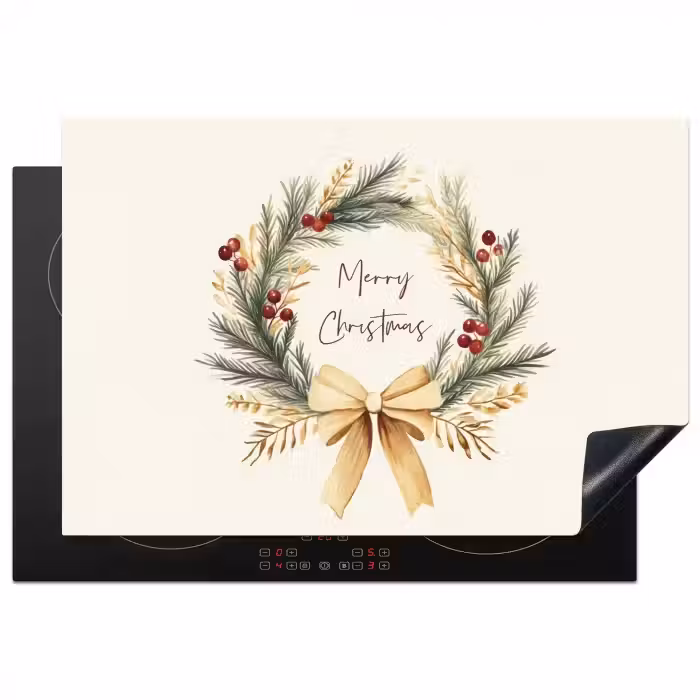Kerstkrans - Kerst - Goud - Beige Inductie beschermer vinyl 3mm klein -3d