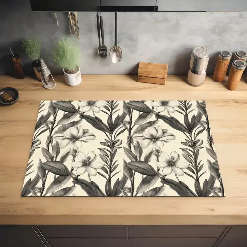 Klassiek - Botanisch - Zwart - Beige Inductie beschermer vinyl 3mm klein 276 -sfeer5