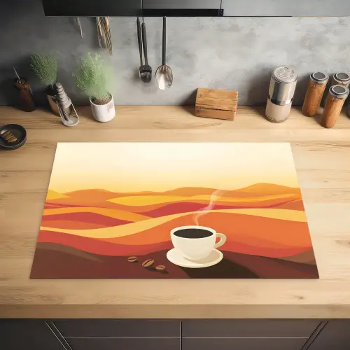 Koffie - Landschap - Oranje - Koffiebonen Inductie beschermer vinyl 3mm klein -sfeer5