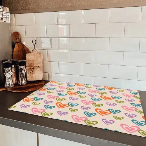 Kleurrijk - Hartjes - Patroon - Beige Inductie beschermer vinyl 3mm klein 276 -sfeer3