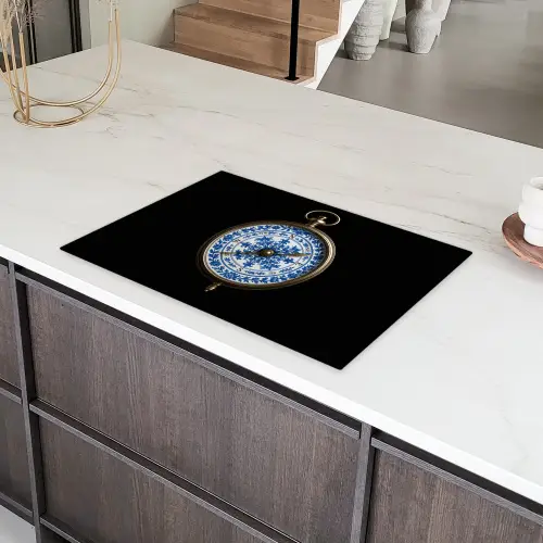 Kompas - Delfts blauw - Zwart Inductie beschermer vinyl 3mm klein -sfeer8