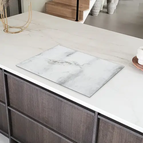 Beton - Grijs - Wit Inductie beschermer vinyl 3mm klein -sfeer8