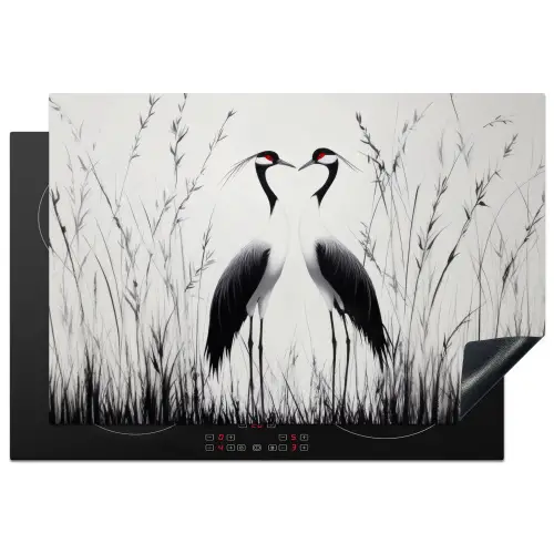 Kraanvogels - Gras - Hartvorm - Zwart Inductie beschermer vinyl 3mm klein -3d