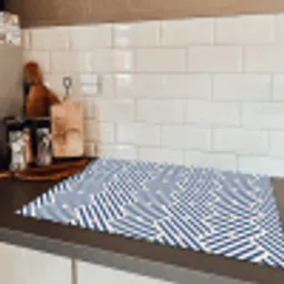 Crème - Blauw - Strepen - Patroon Inductie beschermer vinyl 3mm klein 276 -sfeer3
