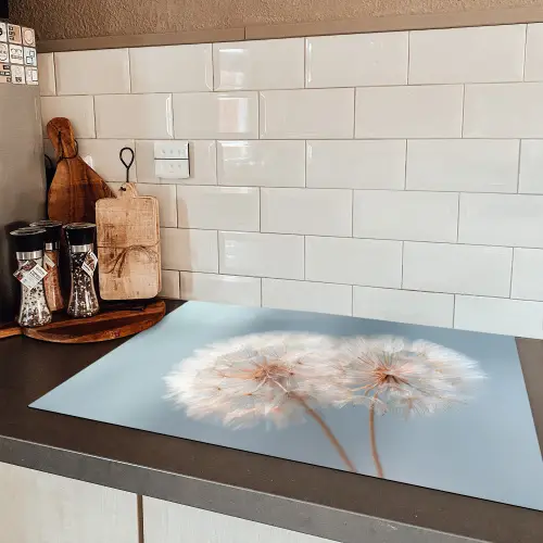 Paardenbloemen - Pluisjes - Wit Inductie beschermer vinyl 3mm klein -sfeer3