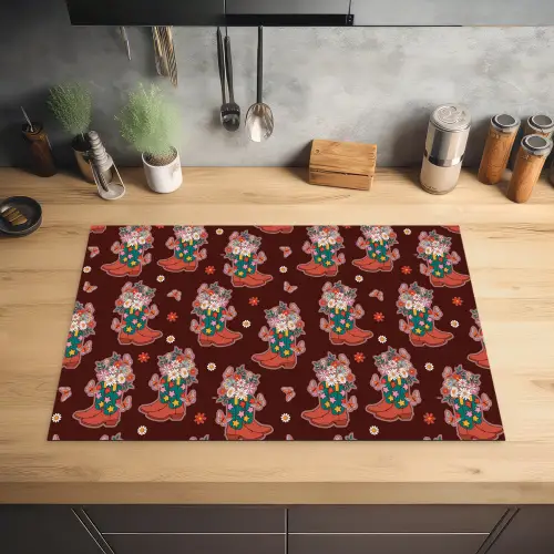 Retro - Disco - Laarzen - Bloemen - Multi Inductie beschermer vinyl 3mm klein 276 -sfeer5
