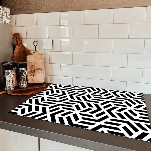 Design - Geometrie - Patroon - Zwart - Wit Inductie beschermer vinyl 3mm klein 276 -sfeer3