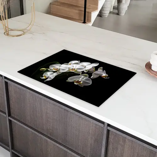 Dauwdruppels op Witte Orchideeën Inductie beschermer vinyl 3mm klein -sfeer8