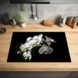 Dauwdruppels op Witte Orchideeën Inductie beschermer vinyl 3mm klein -sfeer5