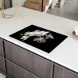 Dauwdruppels op Witte Orchideeën Inductie beschermer vinyl 3mm klein -sfeer8
