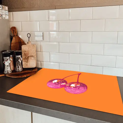 Discoballen - Kers - Spiegels - Roze Inductie beschermer vinyl 3mm klein -sfeer3