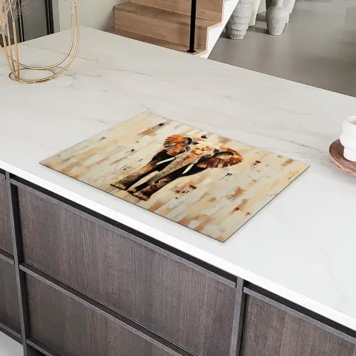 Olifant - Slurf - Mozaïek - Abstract Inductie beschermer vinyl 3mm klein -sfeer8