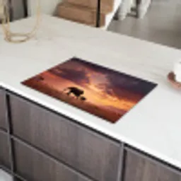 Olifanten - Grasland - Zonsondergang Inductie beschermer vinyl 3mm klein -sfeer8