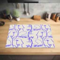 Gezicht - Blauw - Lijnen - Beige Inductie beschermer vinyl 3mm klein 276 -sfeer5